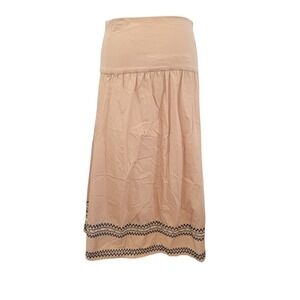 VTG Old Navy Maternity Peasant Tan Embroidered Maxi Skirt Small Cottage Cotton